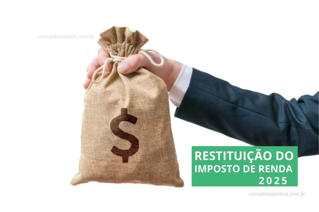 Restituição do Imposto de Renda 2025: representação com saco de dinheiro segurado por uma mão